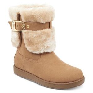 NWT G By Guess Womens Aussie Faux Fur Suede Round Toe Brown Ankle Boot Shoe 5M